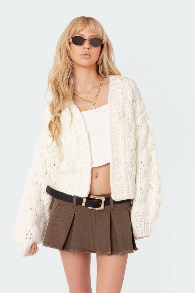 Edikted Handmade Chunky Knit Cardigan Cream | USA IK276547R3
