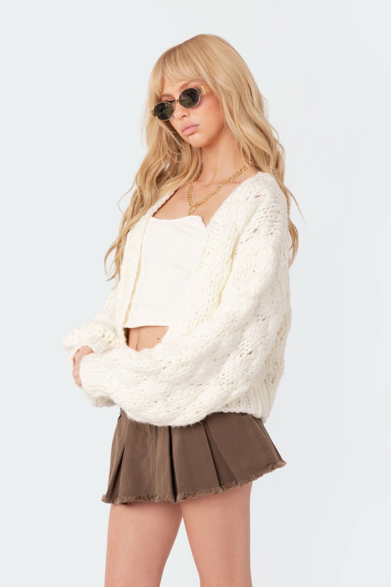 Edikted Handmade Chunky Knit Cardigan Cream | USA IK276547R3