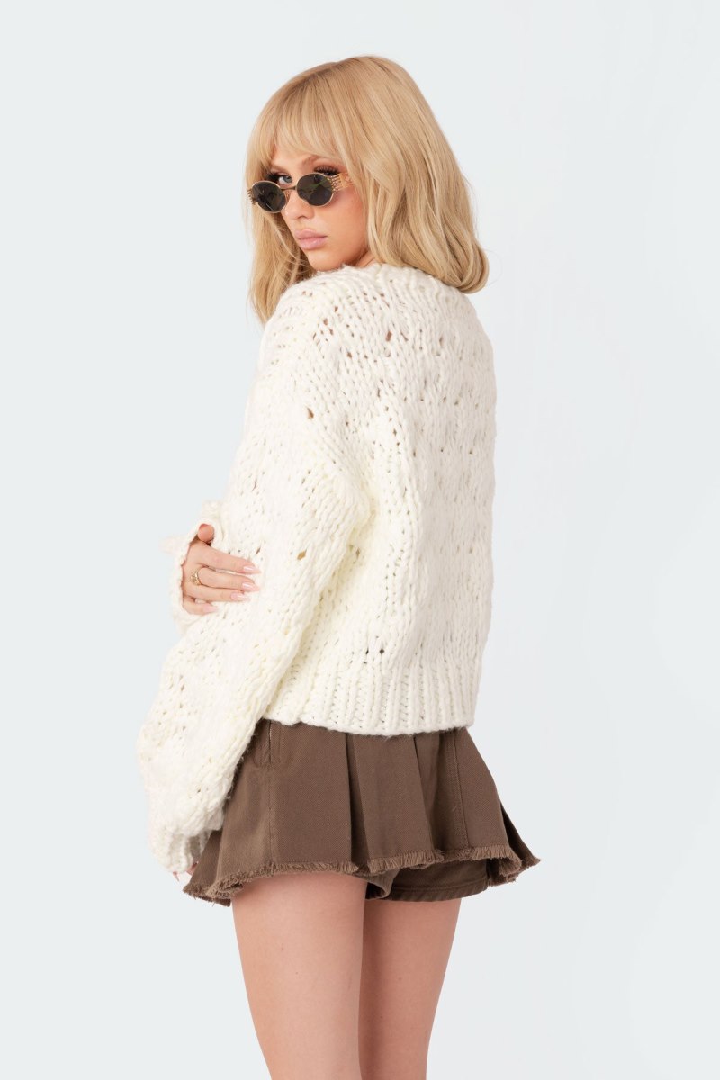 Edikted Handmade Chunky Knit Cardigan Cream | USA IK276547R3