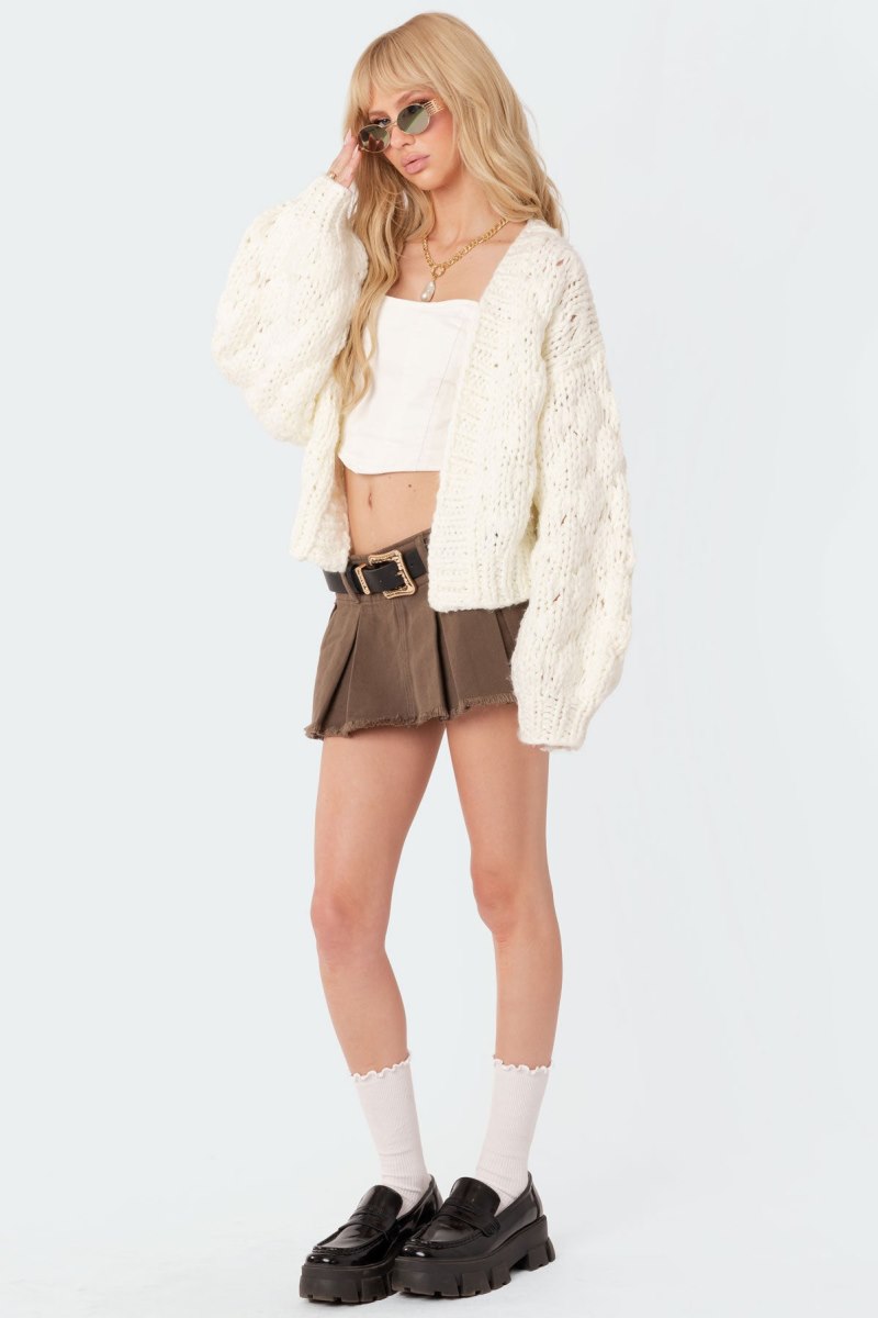 Edikted Handmade Chunky Knit Cardigan Long Sleeve Tops Cream | USA XX276837B7