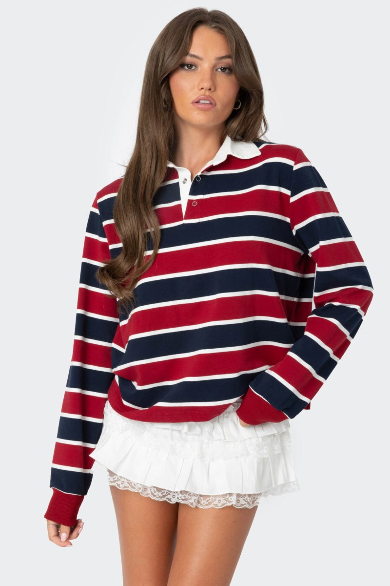Edikted Hanna Striped Collared Shirt Sweatshirts Mix | USA XW503670K5