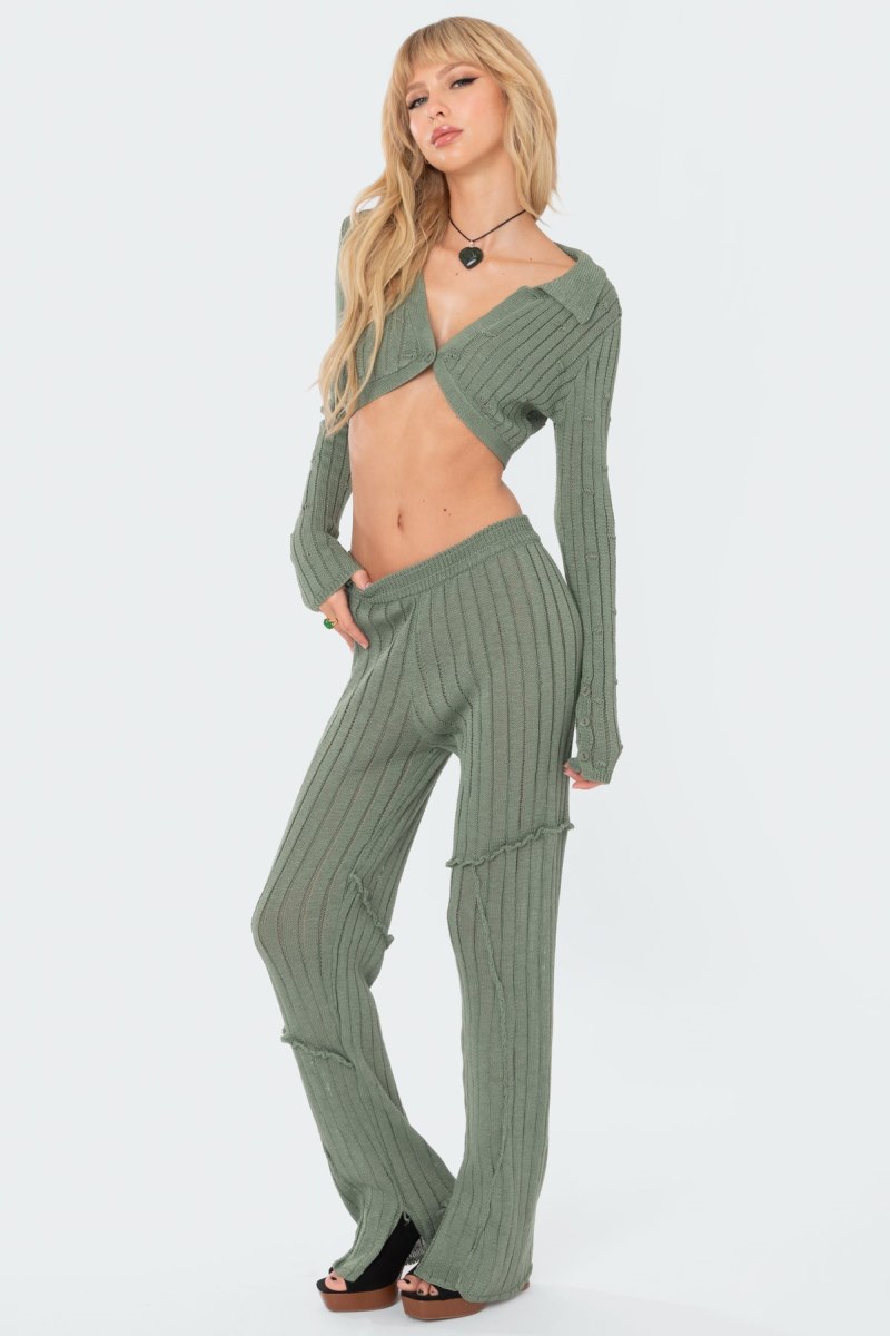Edikted Harley Knitted Pants Olive | USA SR036313V8