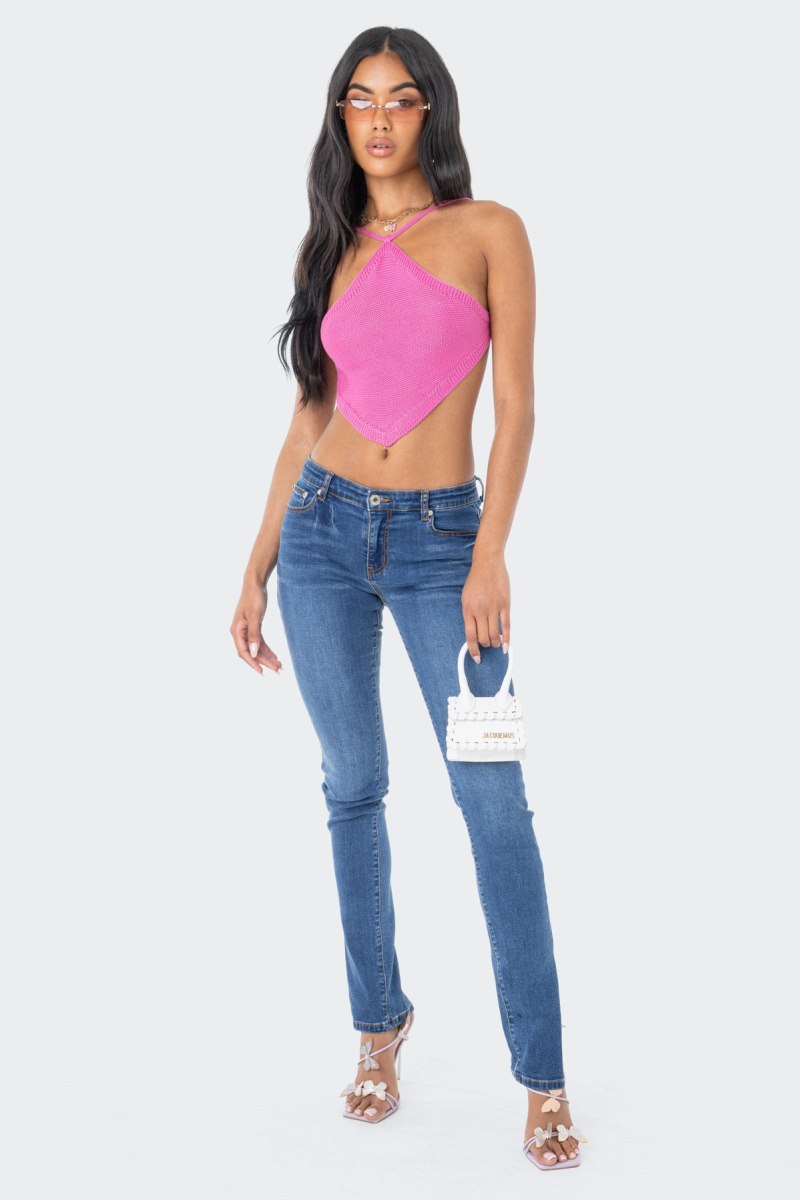 Edikted Harlow Knitted Open-Back Crop Tops Pink | USA BQ576277N2
