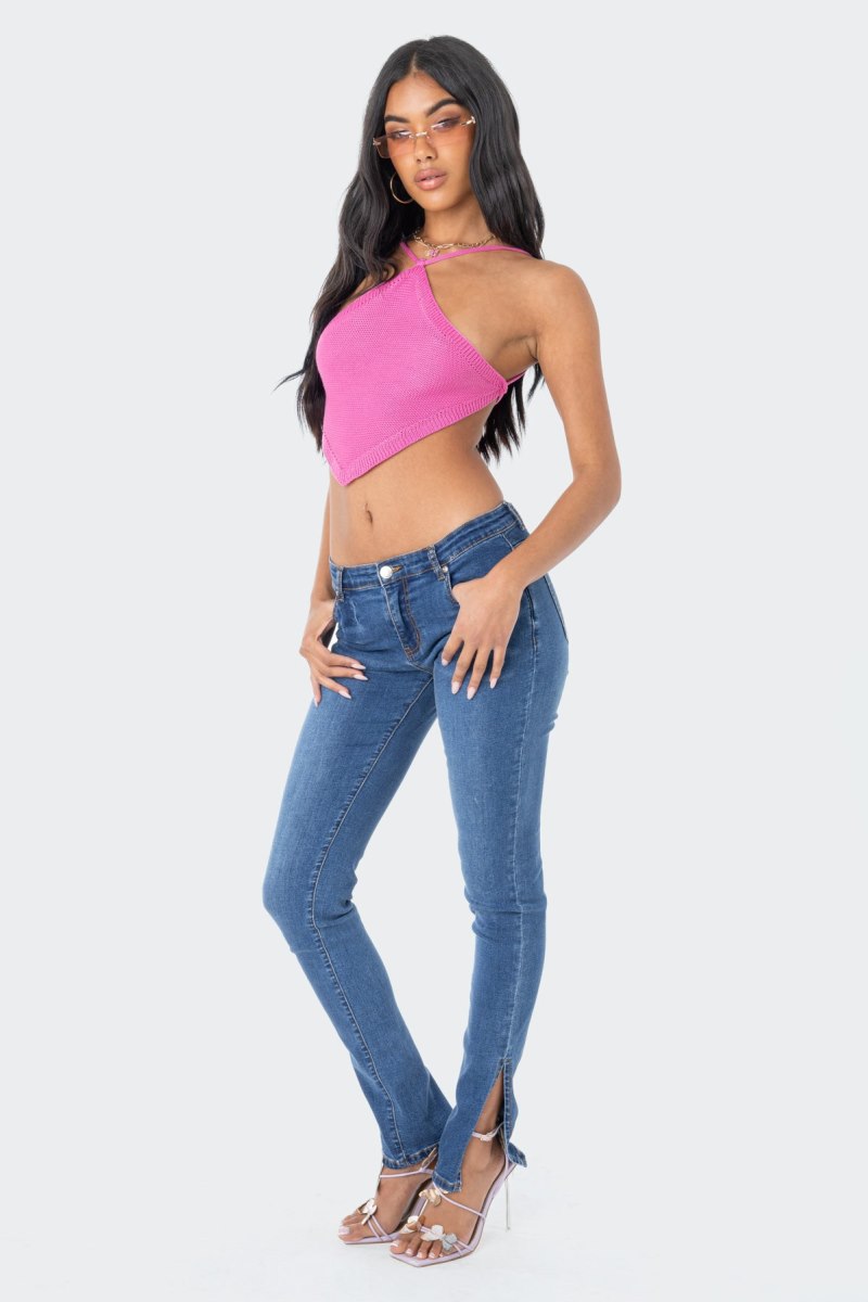 Edikted Harlow Knitted Open-Back Crop Tops Pink | USA BQ576277N2