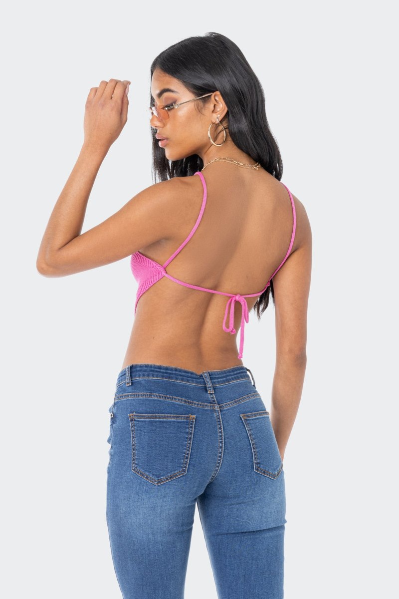 Edikted Harlow Knitted Open-Back Crop Tops Pink | USA BQ576277N2