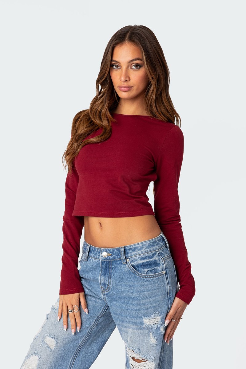 Edikted Haven Open Back Long Sleeve Tops Black | USA MA849464U3