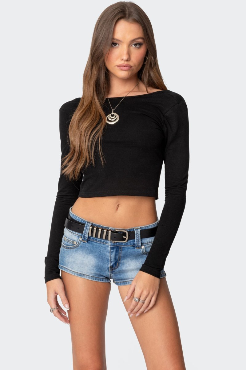 Edikted Haven Open Back Long Sleeve Tops Black | USA ZY335483I7