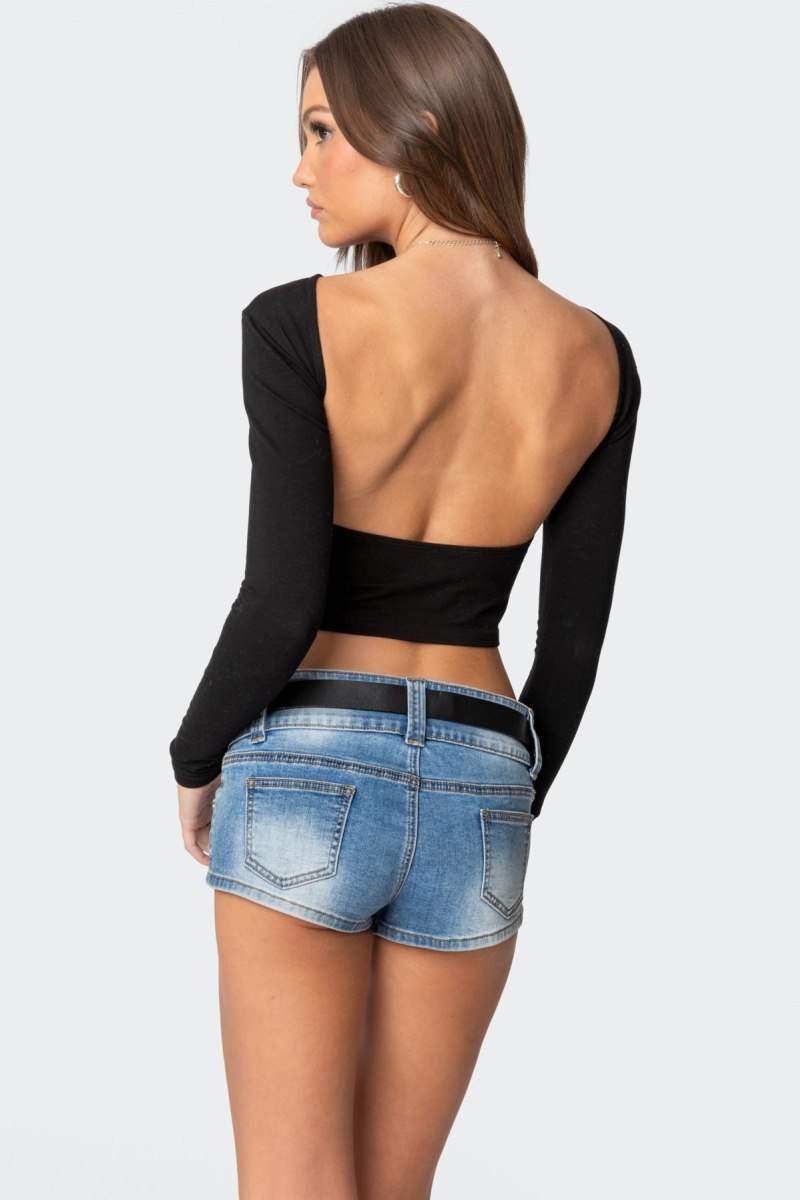 Edikted Haven Open Back Long Sleeve Tops Black | USA ZY335483I7
