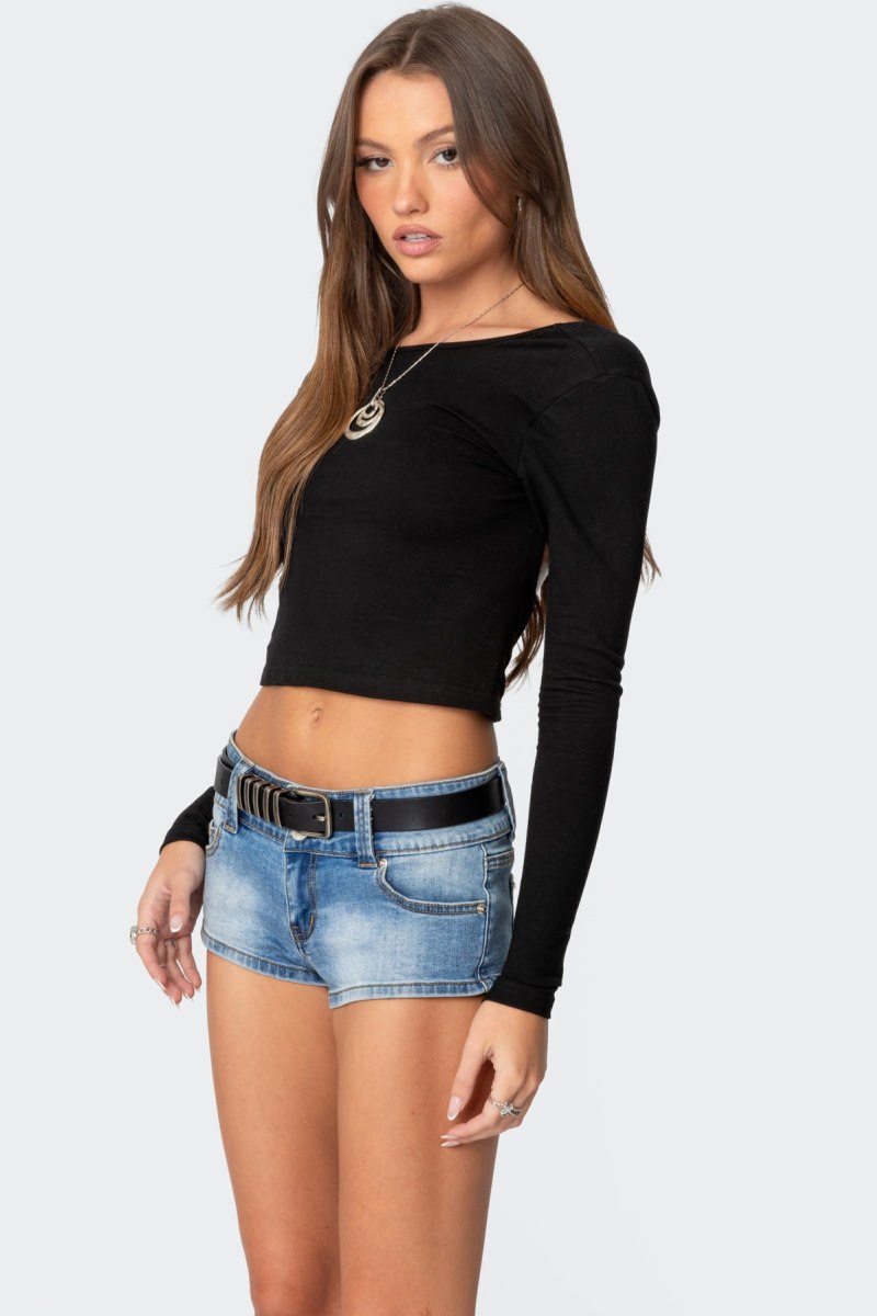 Edikted Haven Open Back Long Sleeve Tops Black | USA ZY335483I7