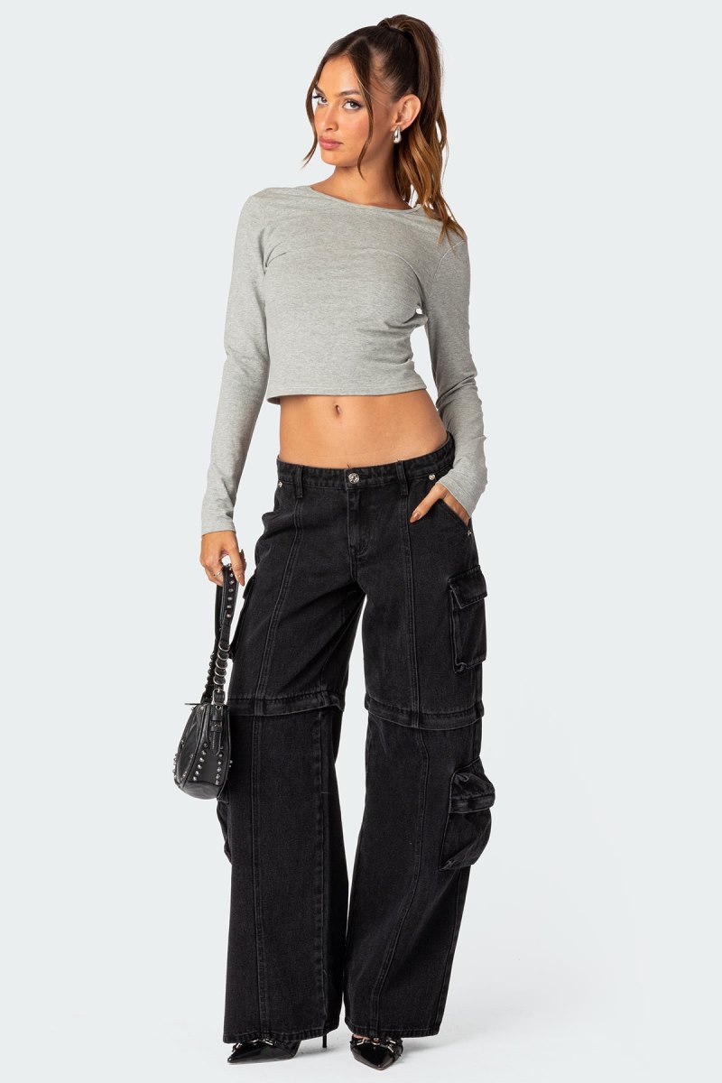 Edikted Haven Open Back Long Sleeve Tops Black | USA WU746354M1