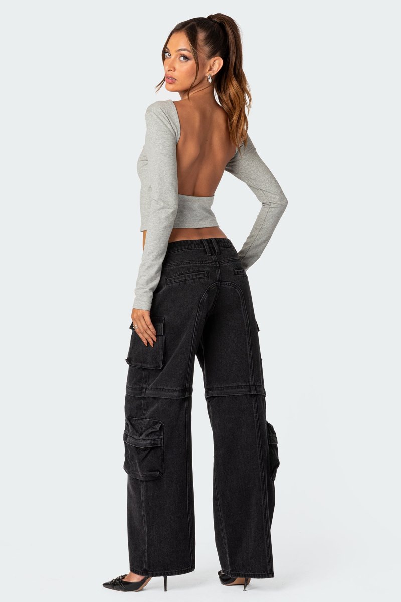 Edikted Haven Open Back Long Sleeve Tops Black | USA WU746354M1