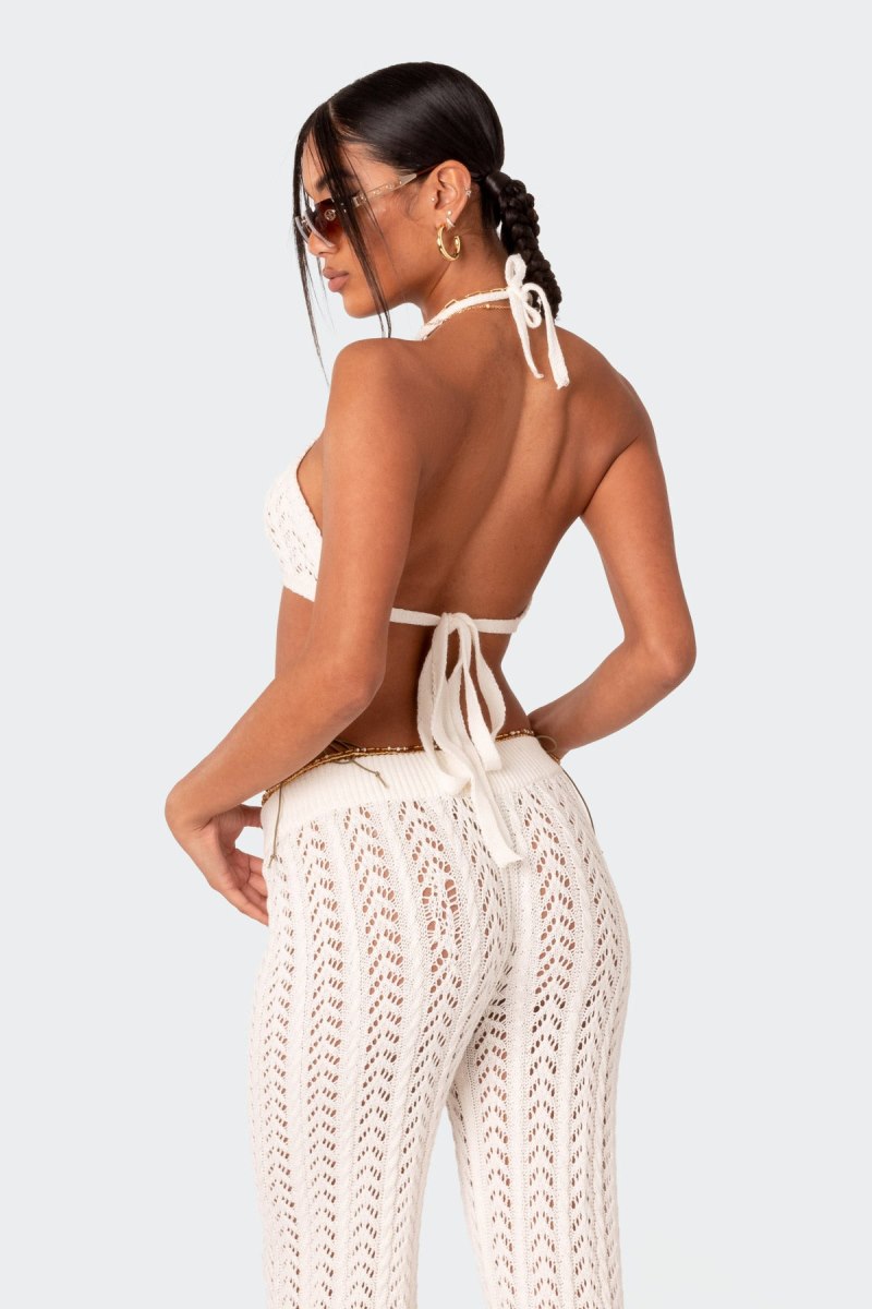 Edikted Hazel Crochet Bra Crop Tops White | USA ZA425342M8