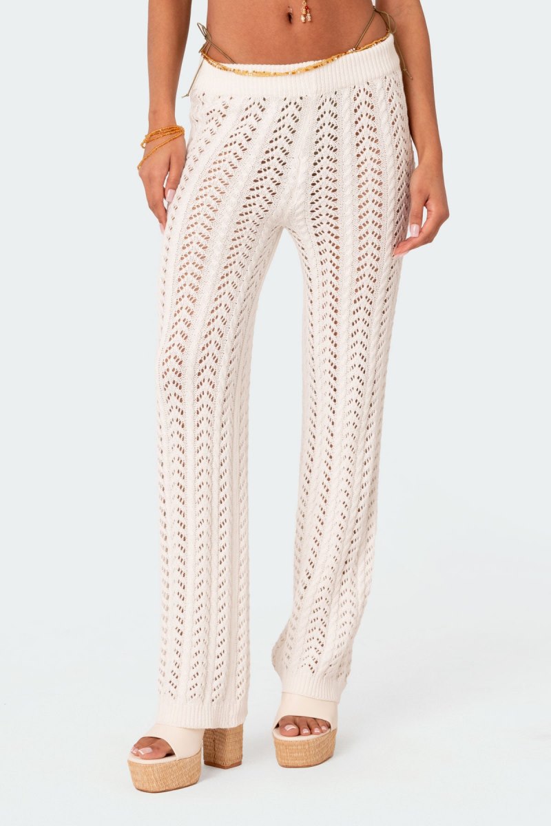 Edikted Hazel Crochet Pants White | USA VG765176N9