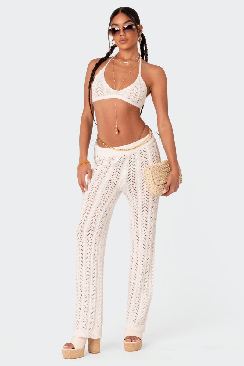 Edikted Hazel Crochet Pants White | USA VG765176N9