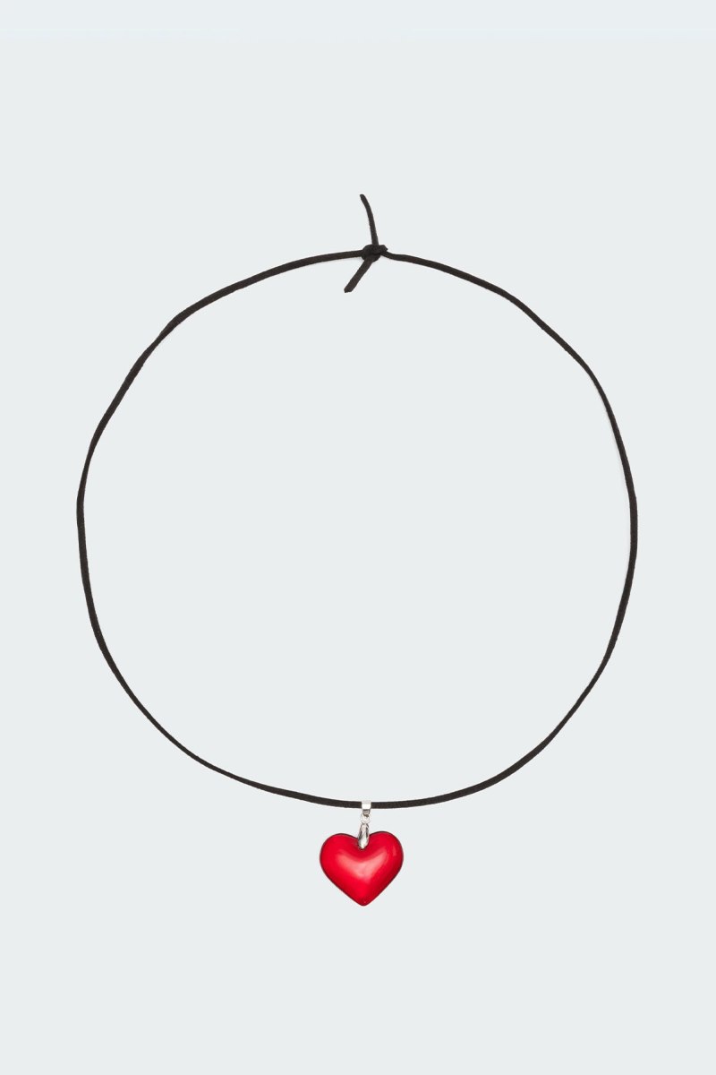 Edikted Heart Pendant Tie Choker Necklaces Red | USA FV974207R7