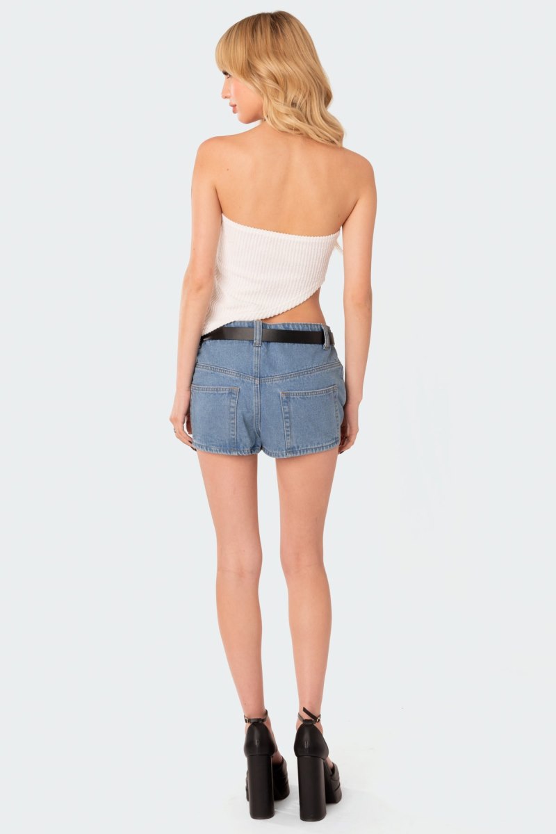 Edikted Heidi Textured Knit Asymmetric Crop Tops Black | USA RH123872D7