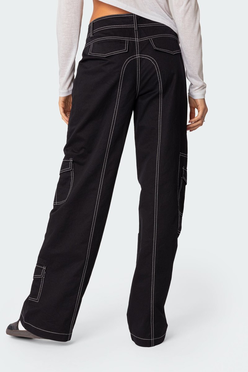 Edikted Helen Low Waist Cargo Pants Black | USA AB449644K9
