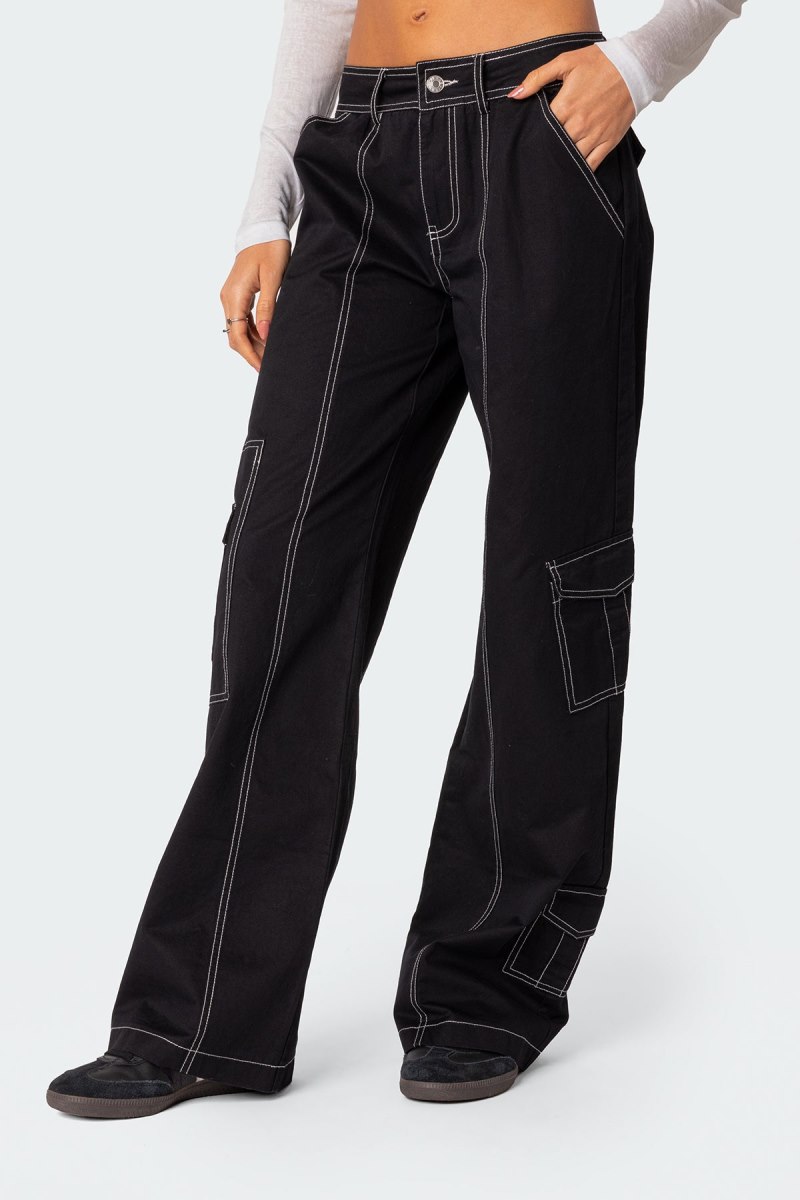 Edikted Helen Low Waist Cargo Pants Black | USA YP299419R2