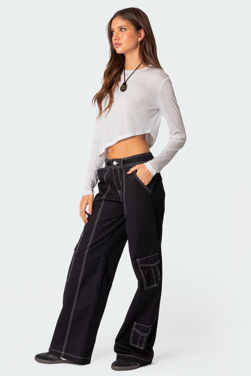 Edikted Helen Low Waist Cargo Pants Black | USA YP299419R2