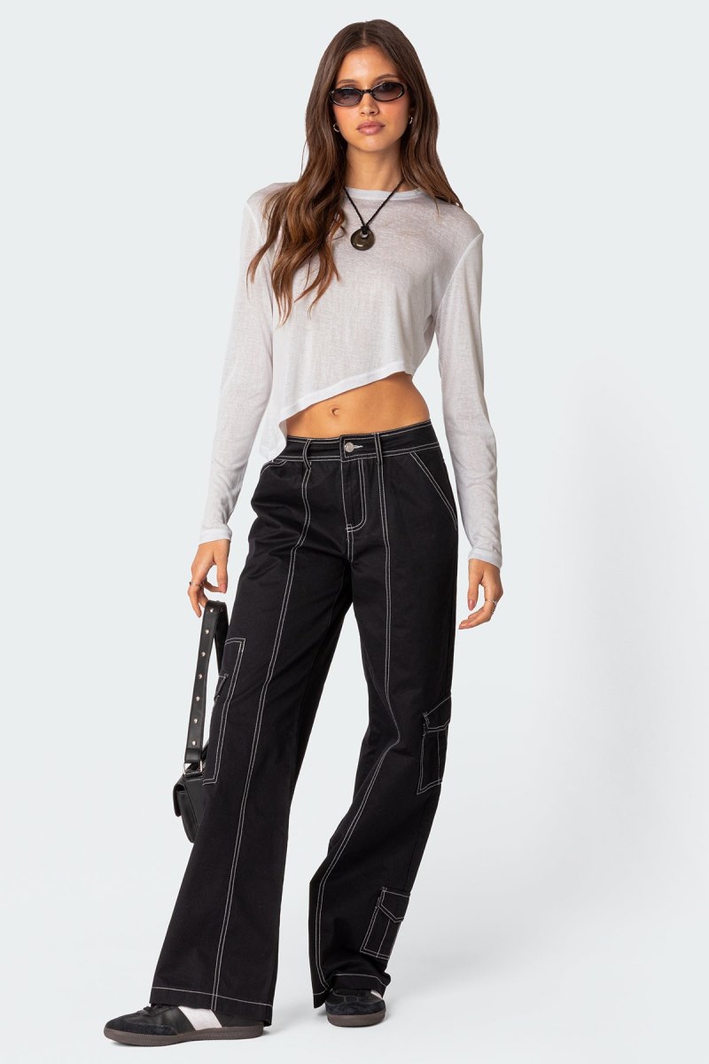 Edikted Helen Low Waist Cargo Pants Black | USA YP299419R2