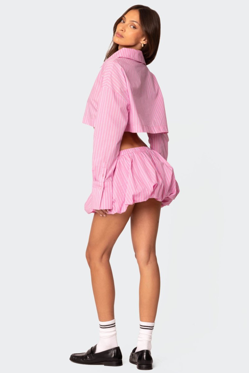 Edikted Hila Pinstripe Cropped Button Up Shirt Long Sleeve Tops Pink | USA YK207000I0