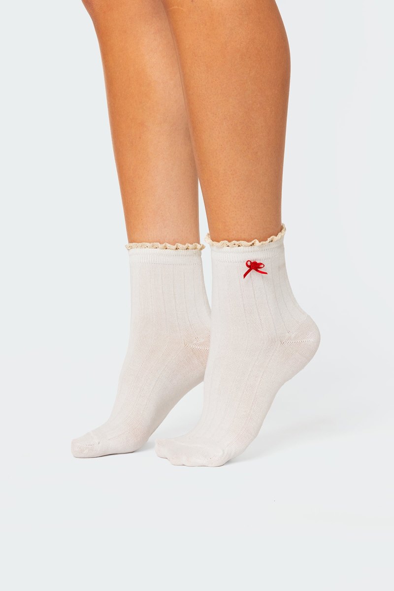 Edikted Holiday Ribbed Socks White | USA XS579947O4