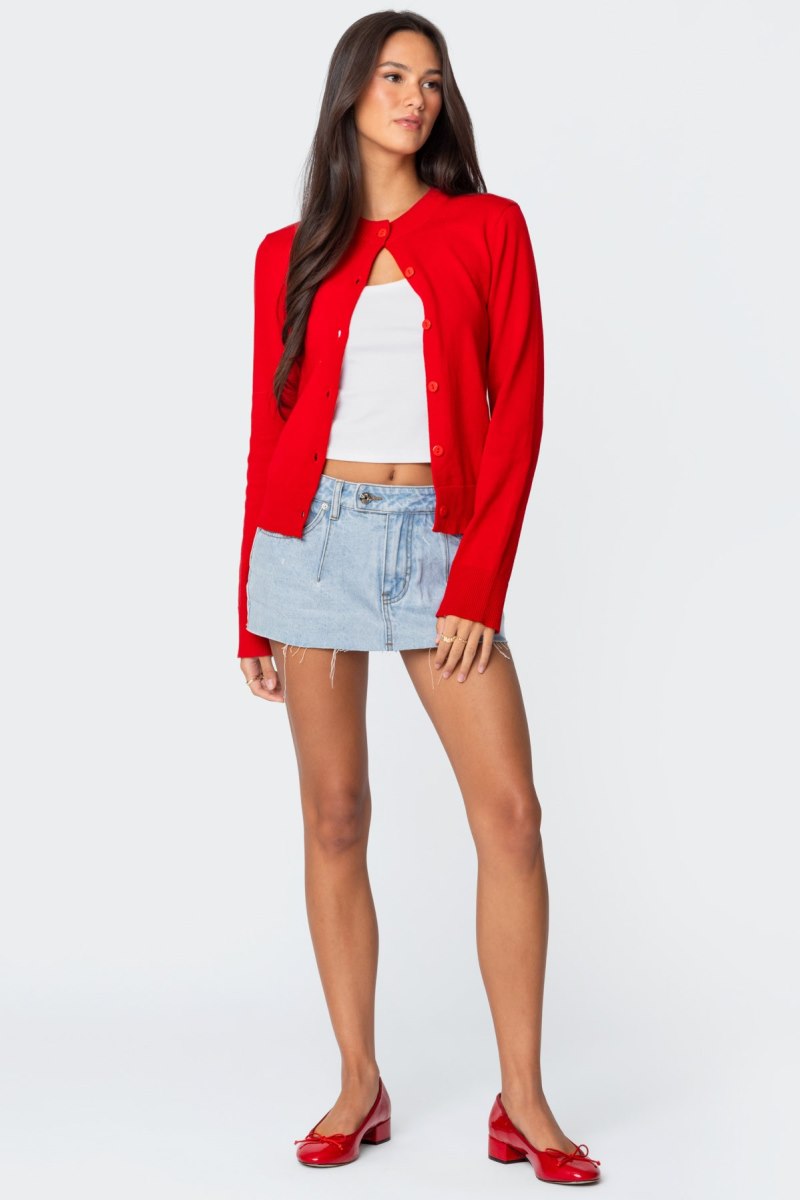 Edikted Hollie Button Up Cardigan Long Sleeve Tops Olive | USA AM736573F4