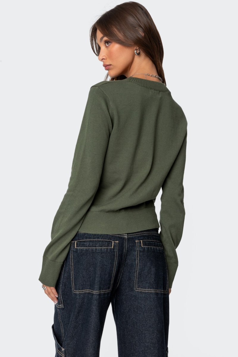 Edikted Hollie Button Up Cardigan Olive | USA ZX071427L2