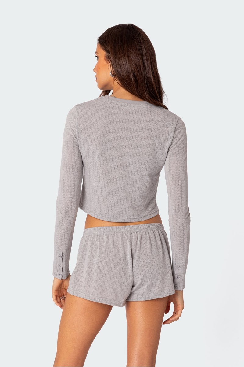 Edikted Homey Pointelle Long Sleeve T Shirts Gray | USA LU806750Y7