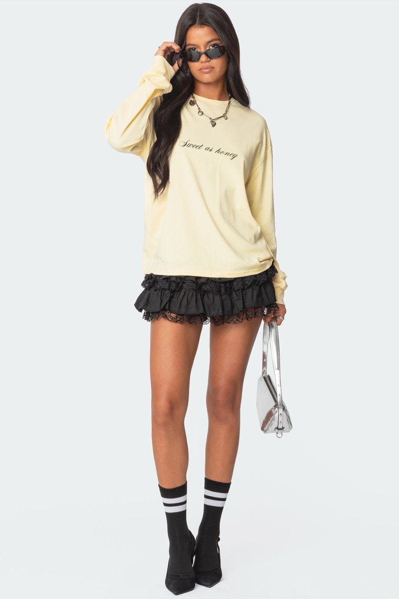 Edikted Honeybee Oversized Long Sleeve T Shirt Graphic Tops Yellow | USA JJ663666T3