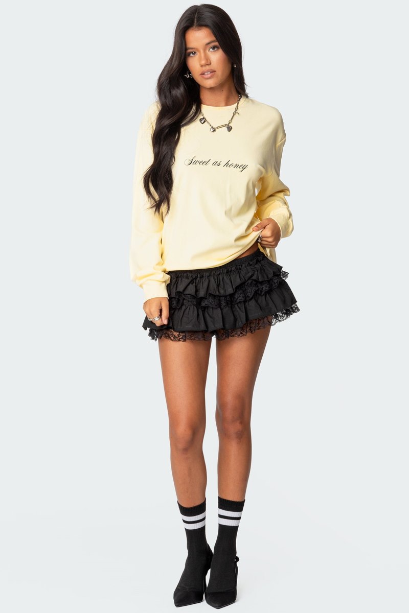 Edikted Honeybee Oversized Long Sleeve T Shirt Graphic Tops Yellow | USA JJ663666T3