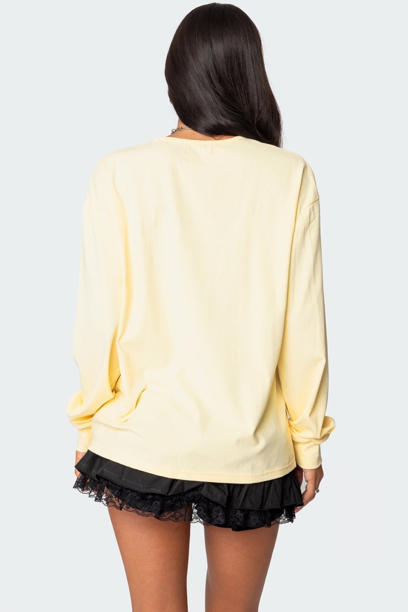 Edikted Honeybee Oversized Long Sleeve T Shirt Graphic Tops Yellow | USA JJ663666T3