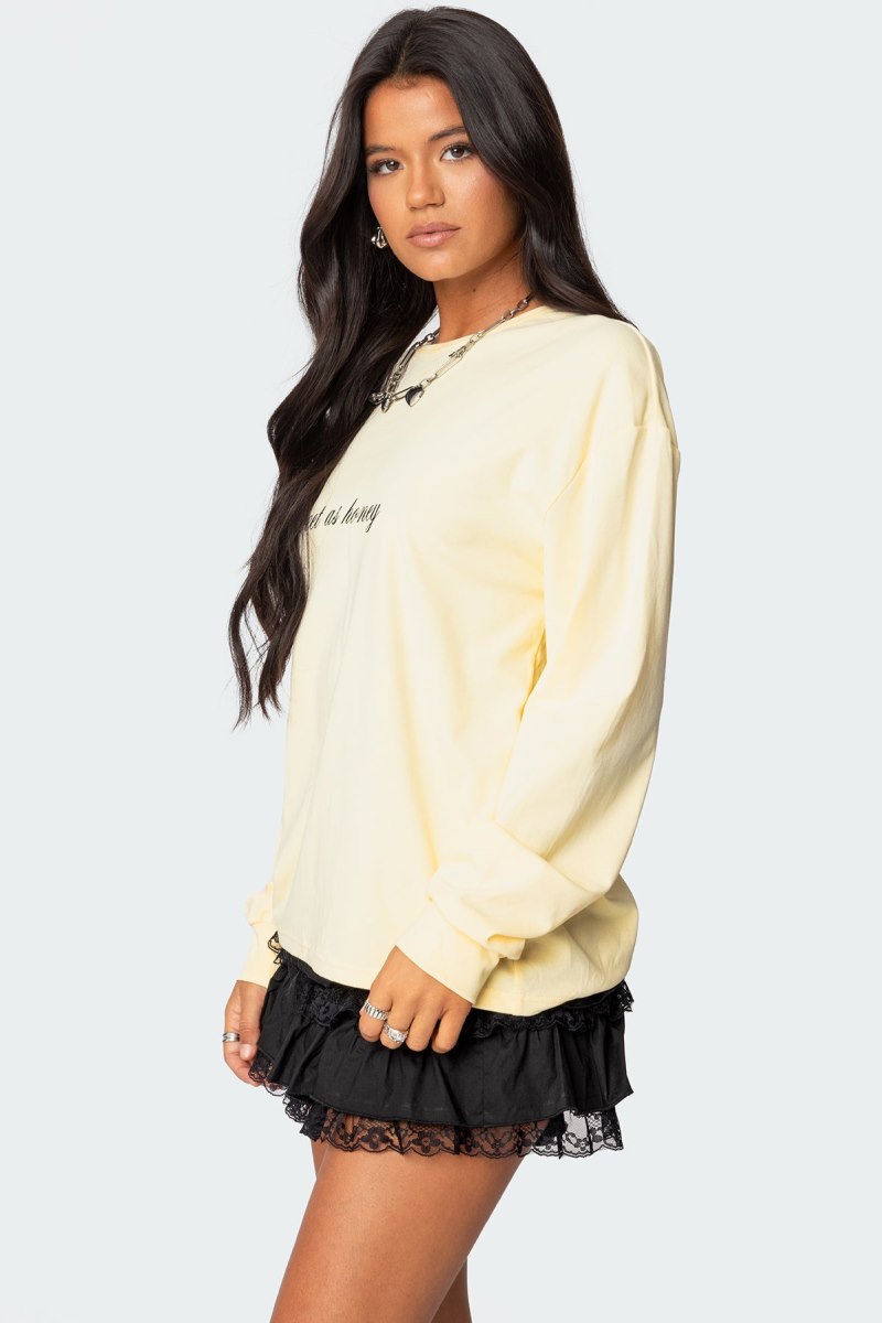 Edikted Honeybee Oversized Long Sleeve T Shirt Graphic Tops Yellow | USA JJ663666T3
