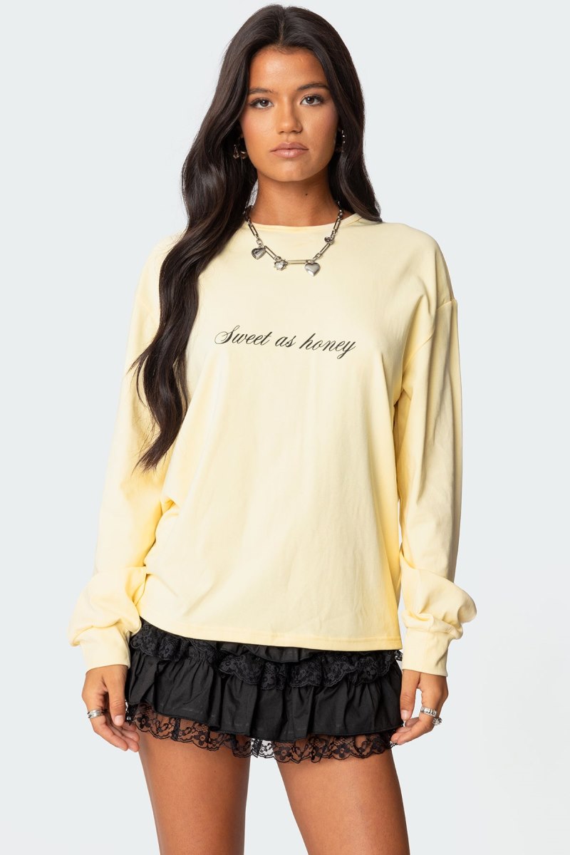 Edikted Honeybee Oversized Long Sleeve T Shirts Yellow | USA IX016391Q1