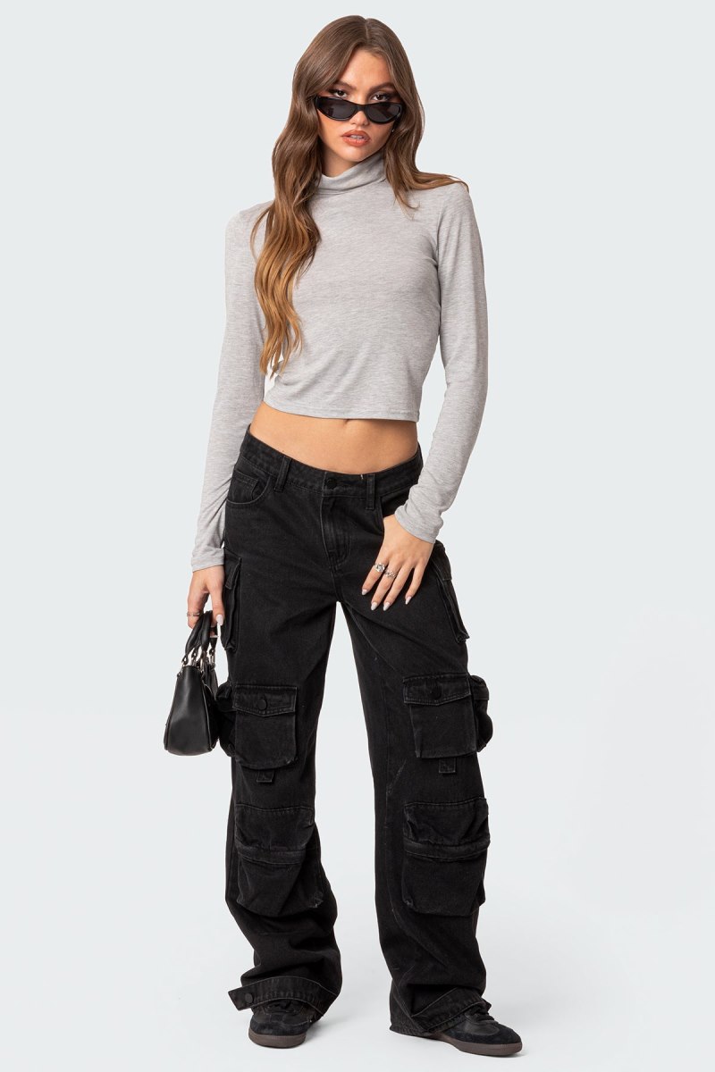 Edikted Honor Turtle Neck Long Sleeve Tops Gray Melange | USA GA555715C2