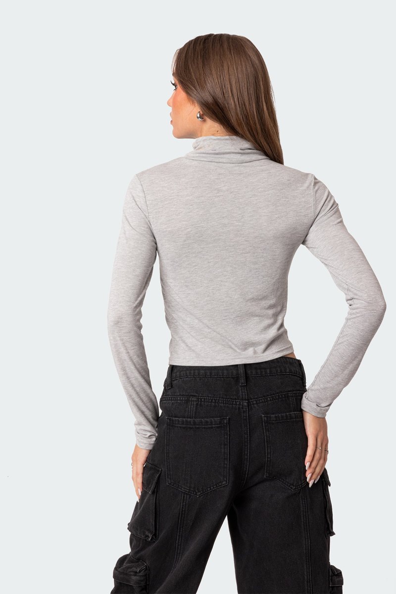 Edikted Honor Turtle Neck Long Sleeve Tops Gray Melange | USA GA555715C2