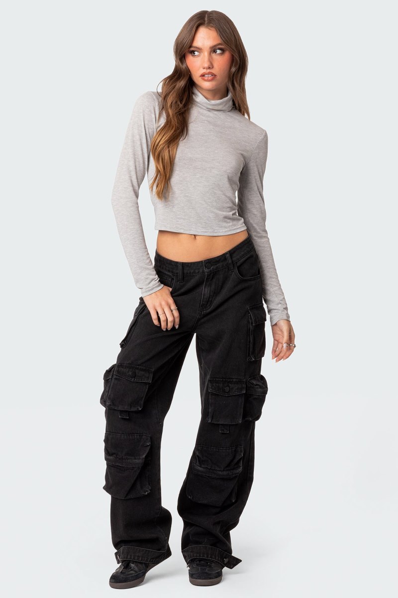 Edikted Honor Turtle Neck Long Sleeve Tops Gray Melange | USA GA555715C2