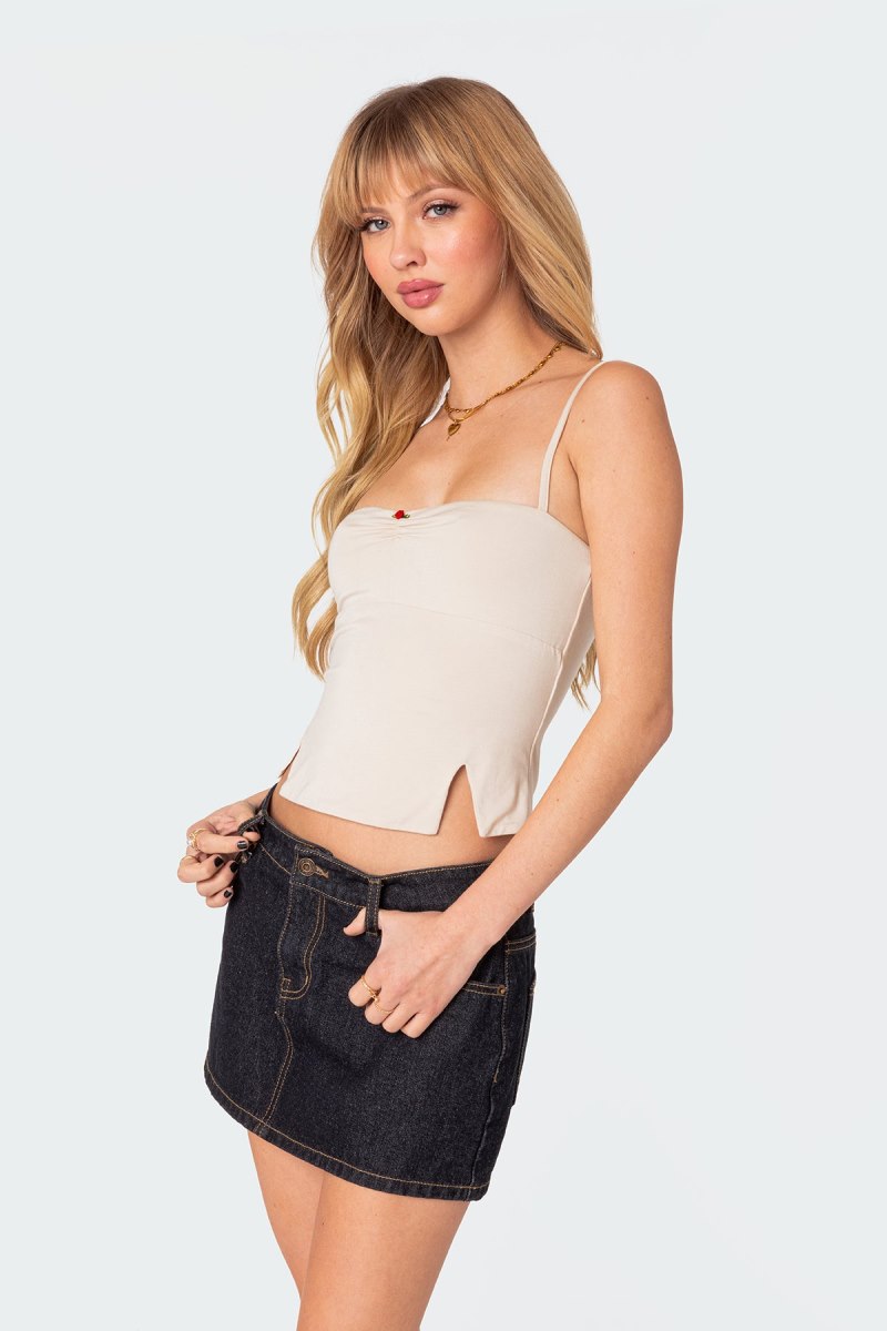 Edikted Hope Double Slit Tank Top Cream | USA RS939153Z1