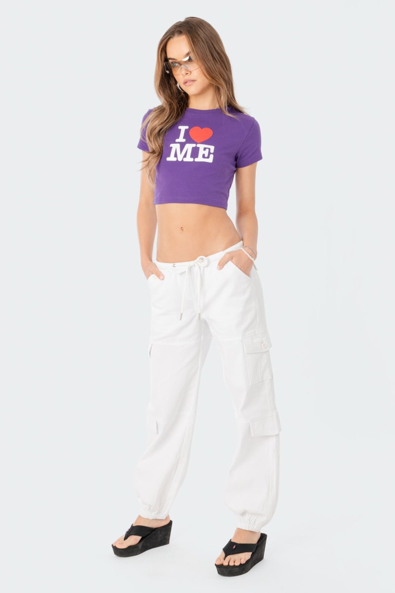 Edikted I Love Me Cropped T Shirts Purple | USA ZU362896M7