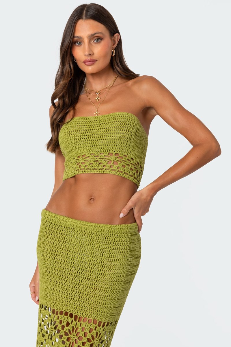 Edikted Ida Crochet Tube Strapless Tops Cream | USA JU039593C6