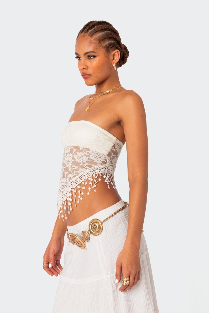 Edikted India Sheer Lace Strapless Strapless Tops Black | USA NG535503J3