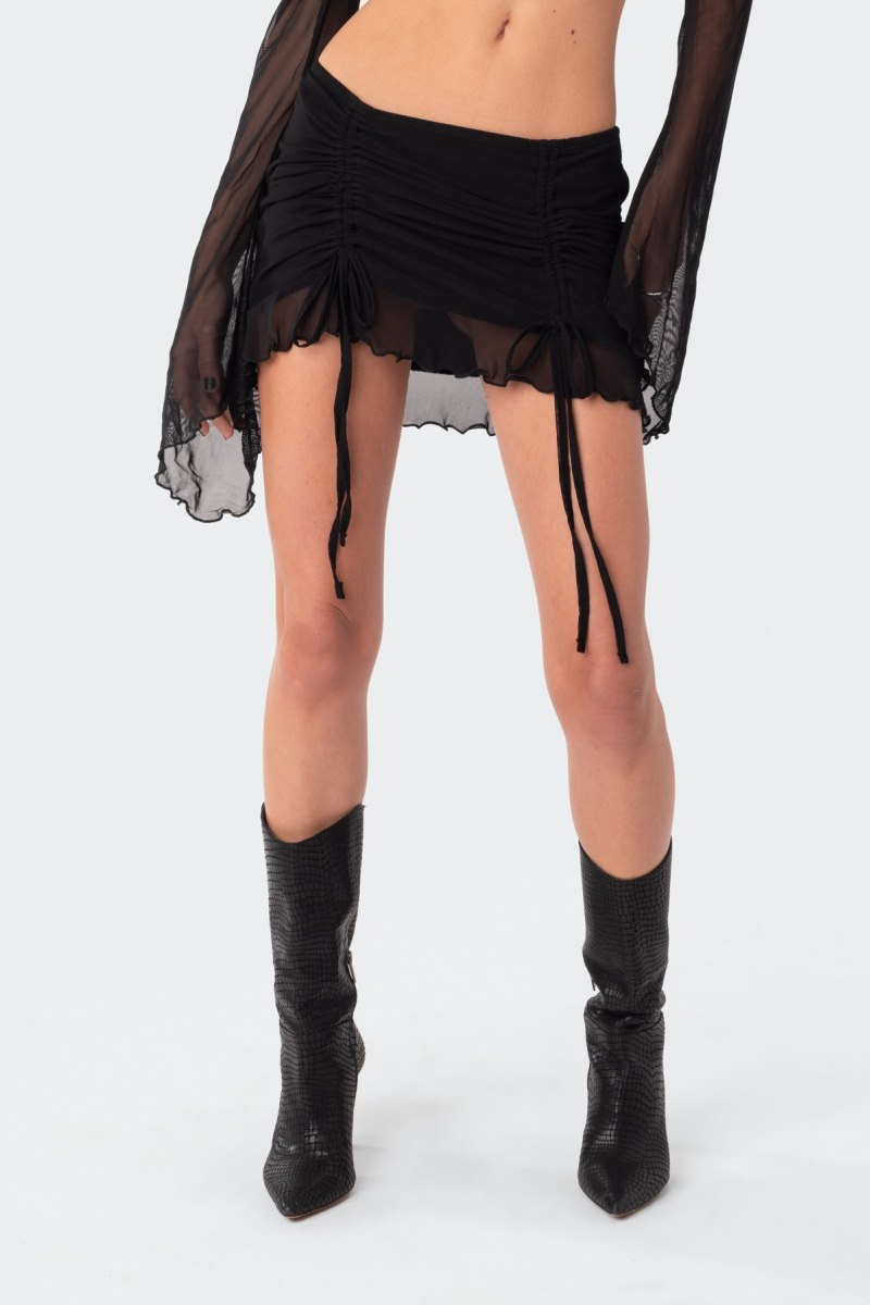 Edikted Indigo Gathered Mesh Mini Skirts Black | USA IO928552R1