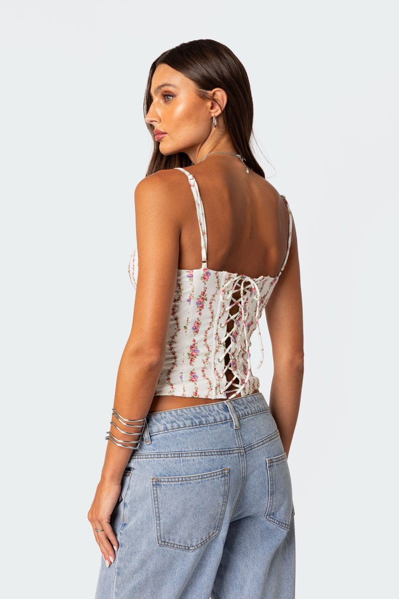 Edikted Indira Printed Cupped Lace Up Corset Mix | USA JE139283Z4