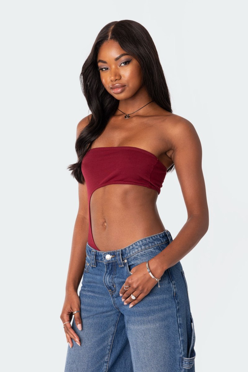 Edikted Indy Asymmetric Cut Out Bodysuit Burgundy | USA DH860196Y2