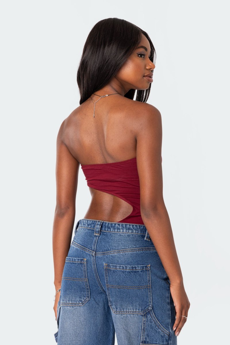Edikted Indy Asymmetric Cut Out Bodysuit Burgundy | USA DH860196Y2