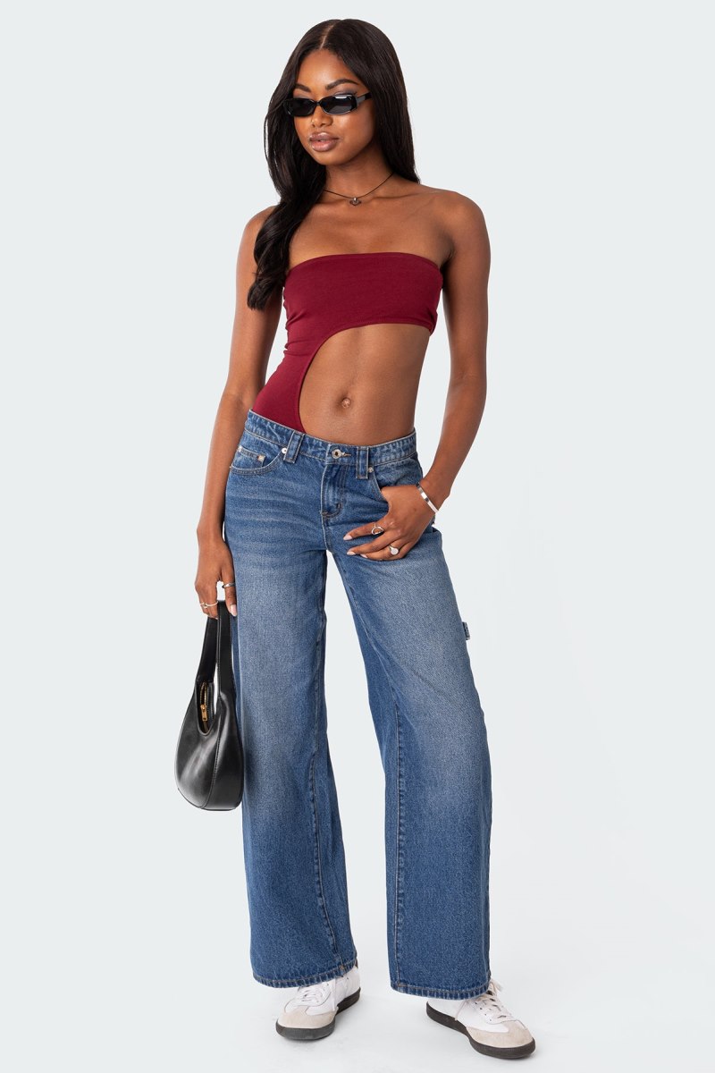Edikted Indy Asymmetric Cut Out Bodysuit Burgundy | USA DH860196Y2
