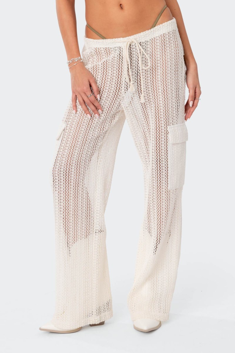 Edikted Ines Crochet Low Rise Cargo Pants Cream | USA KZ028612B7