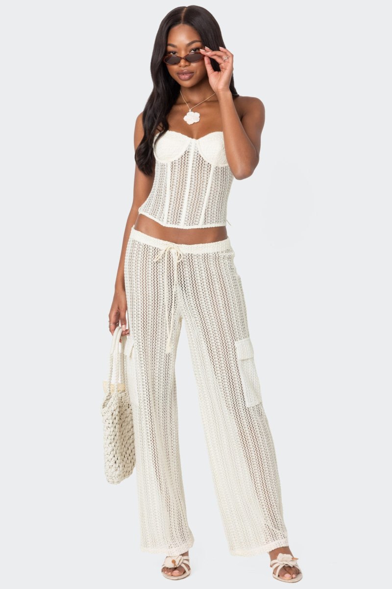 Edikted Ines Sheer Crochet Corset Cream | USA EX059025Y8