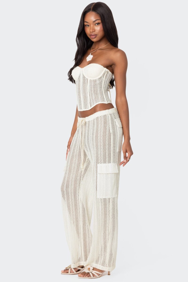 Edikted Ines Sheer Crochet Corset Strapless Tops Cream | USA WL612981A5