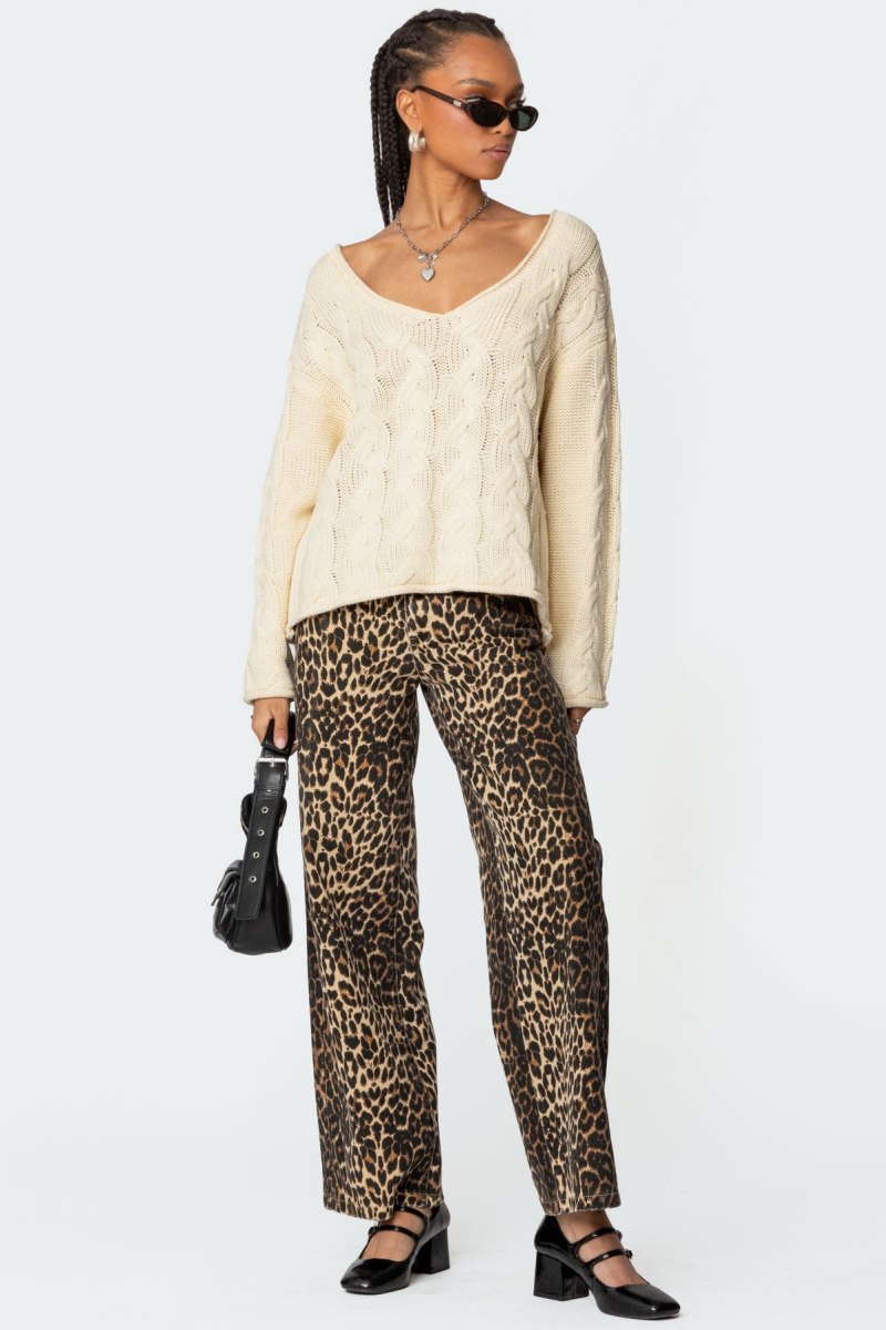 Edikted Inga Oversized Cable Knit Sweater Long Sleeve Tops Cream | USA LC332793F7